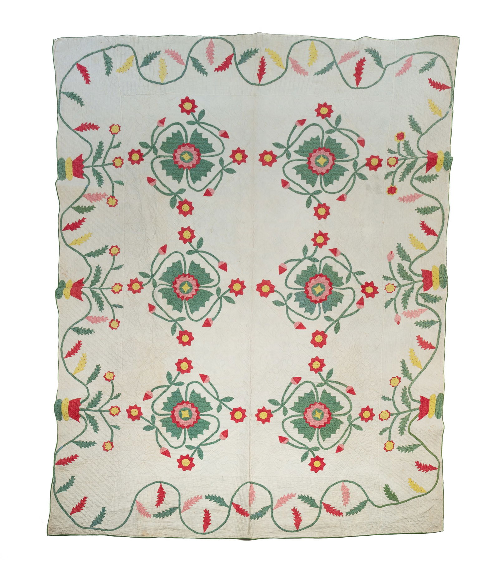 AMERICAN COTTON APPLIQUE FLORAL QUILT. (1 of 5)