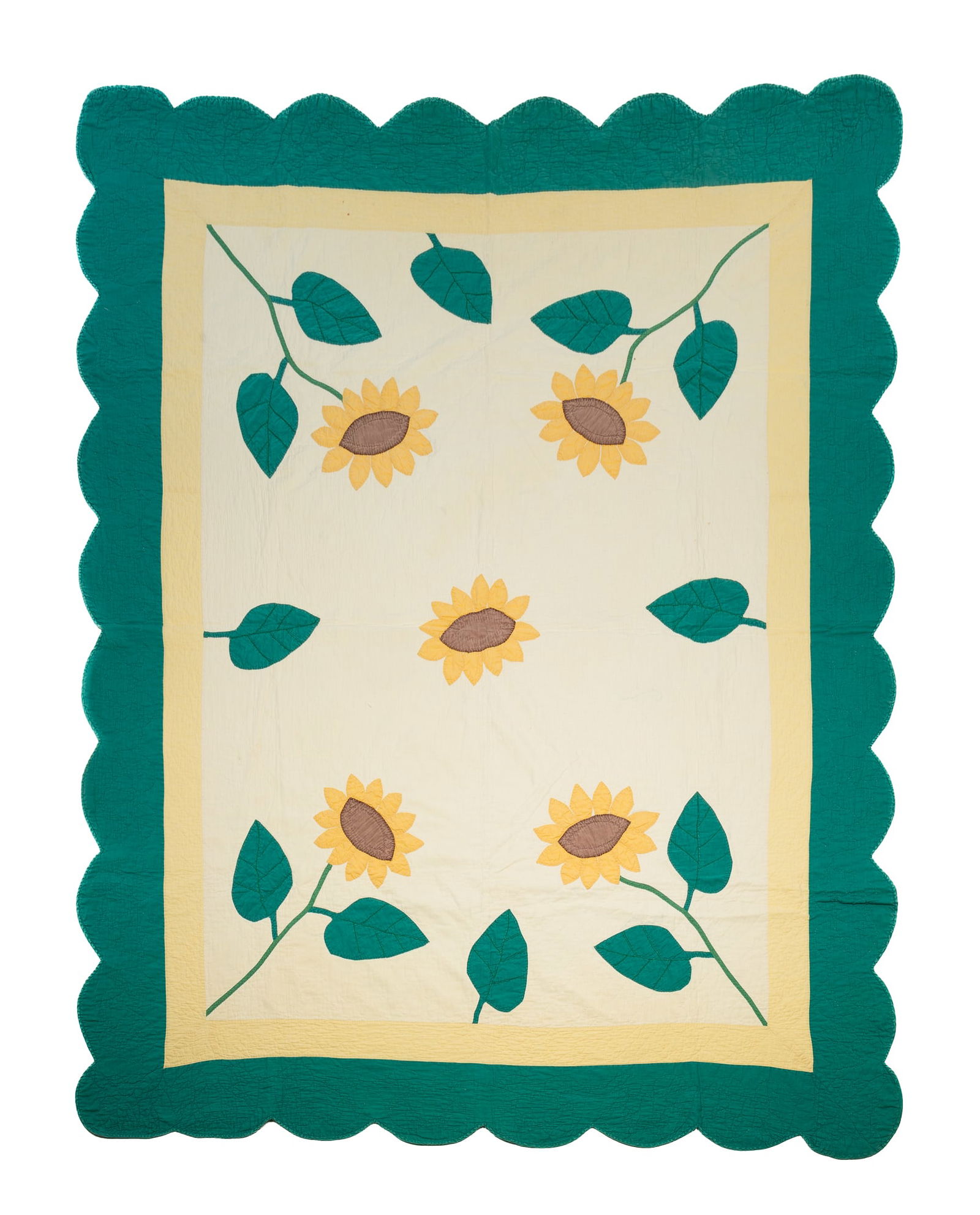 AMERICAN COTTON APPLIQUE SUNFLOWER QUILT. (1 of 4)