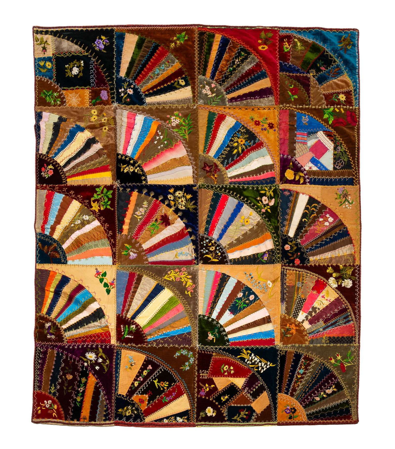 AMERICAN EMBROIDERED CRAZY QUILT. (1 of 7)