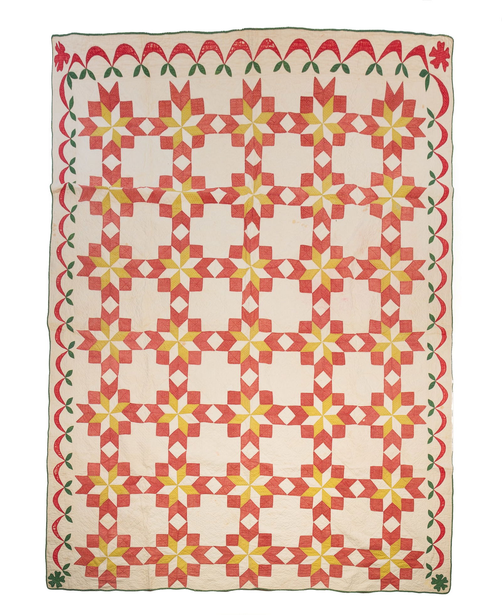 AMERICAN COTTON PIECEWORK QUILT WITH APPLIQUE BORDER. (1 of 3)