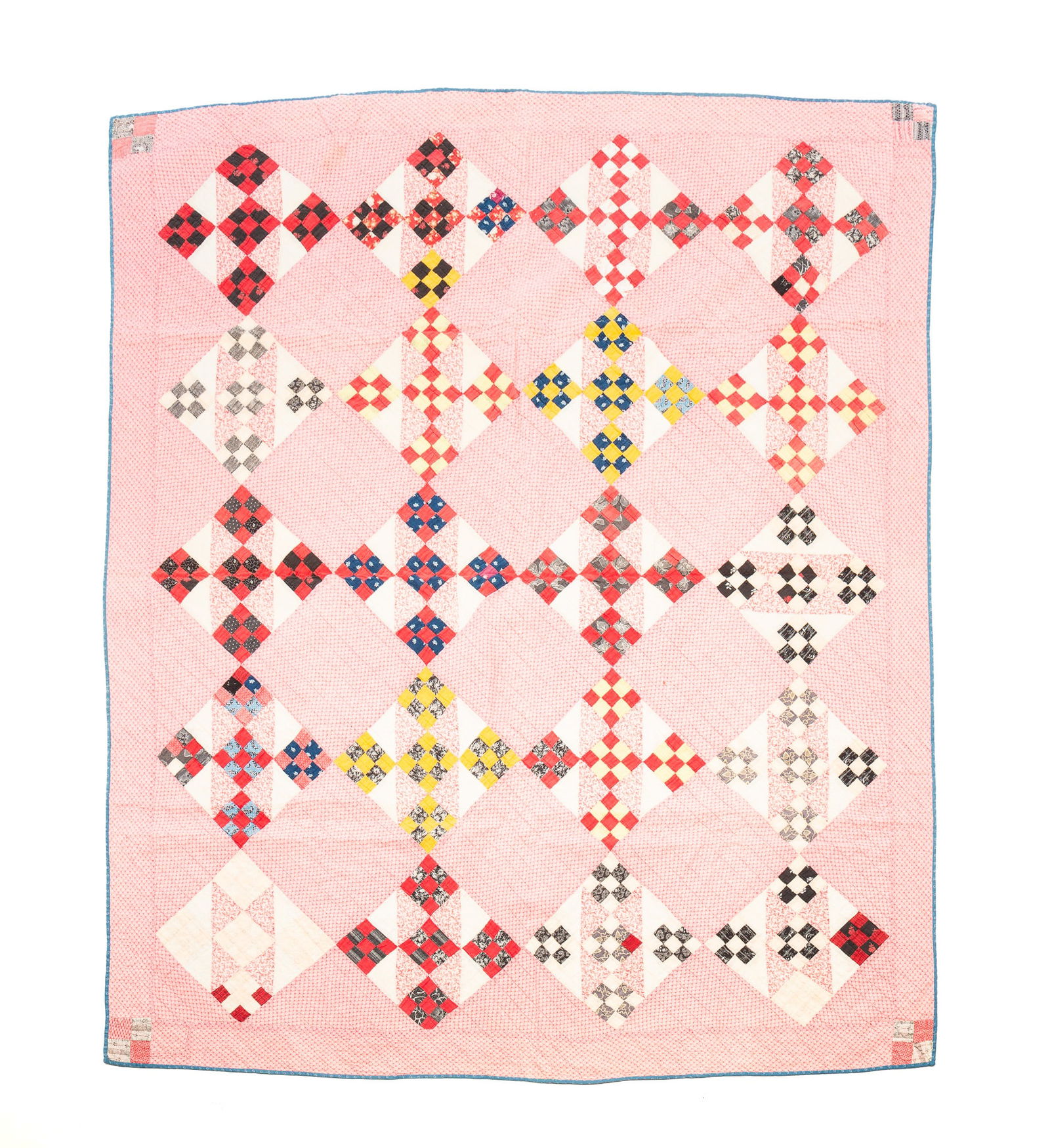 AMERICAN PIECEWORK NINE-PATCH QUILT. (1 of 5)