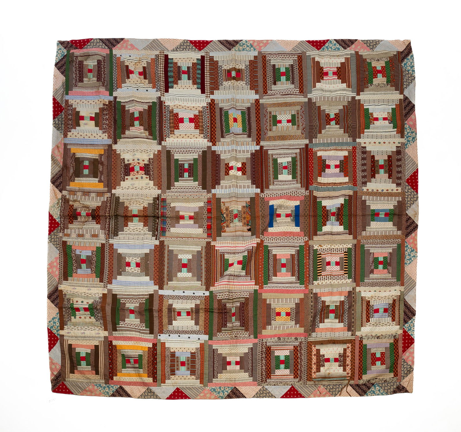 AMERICAN PIECEWORK LOG CABIN QUILT. (1 of 6)