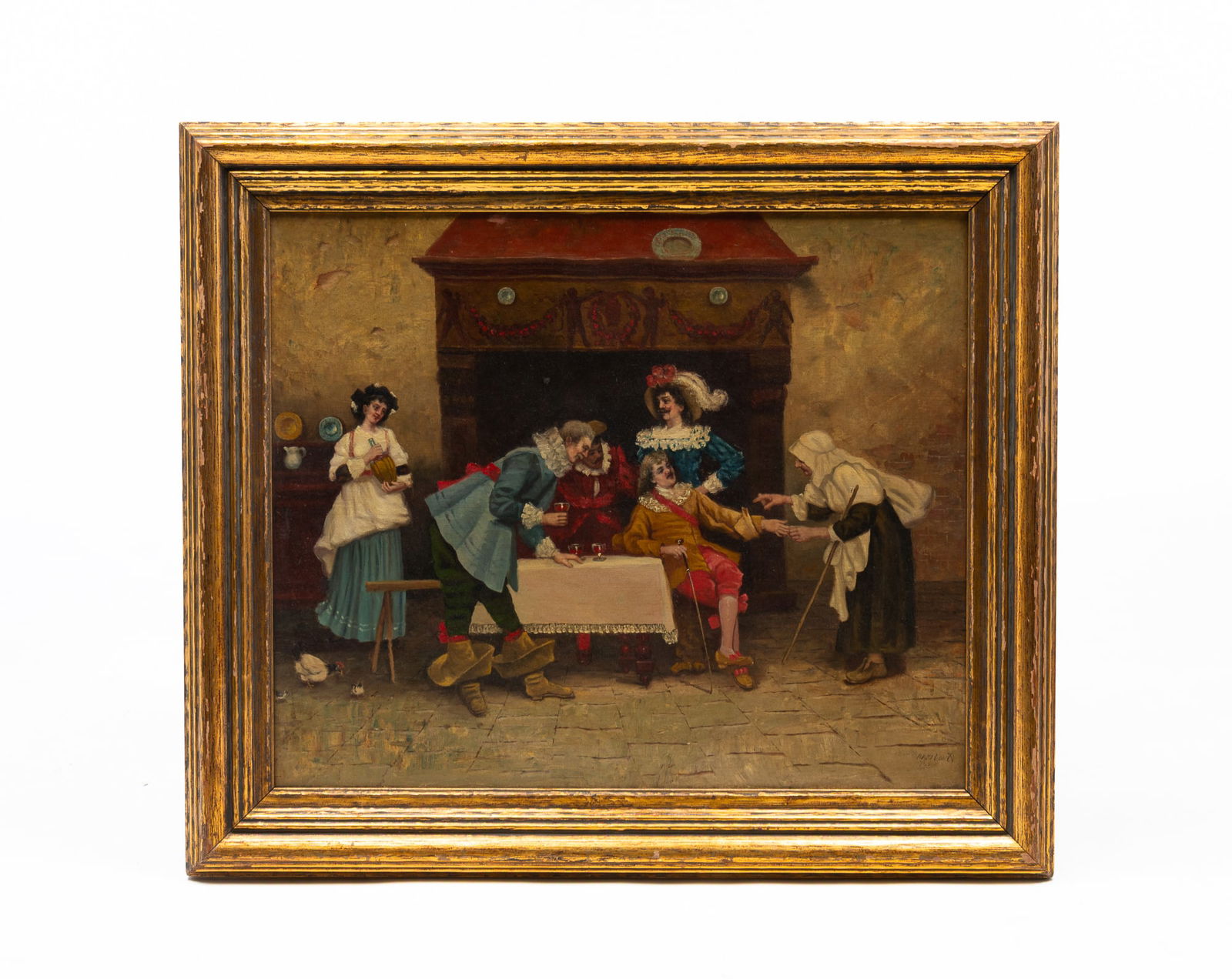 LEON BARRILOUT (EUROPEAN) OIL ON CANVAS TAVERN SCENE. (1 of 5)