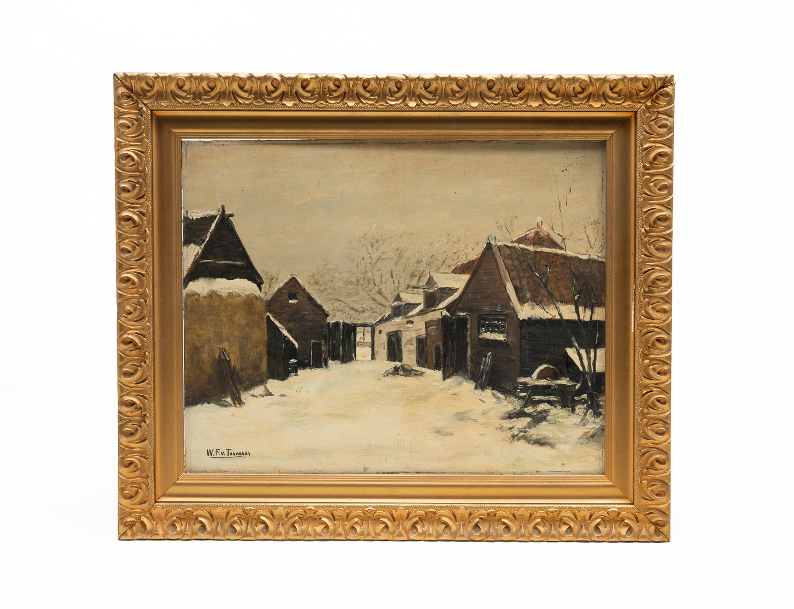 W.F. VON TUNCEKEN (EUROPEAN) OIL ON BOARD OF WINTER VILLAGE SCENE. (1 of 4)