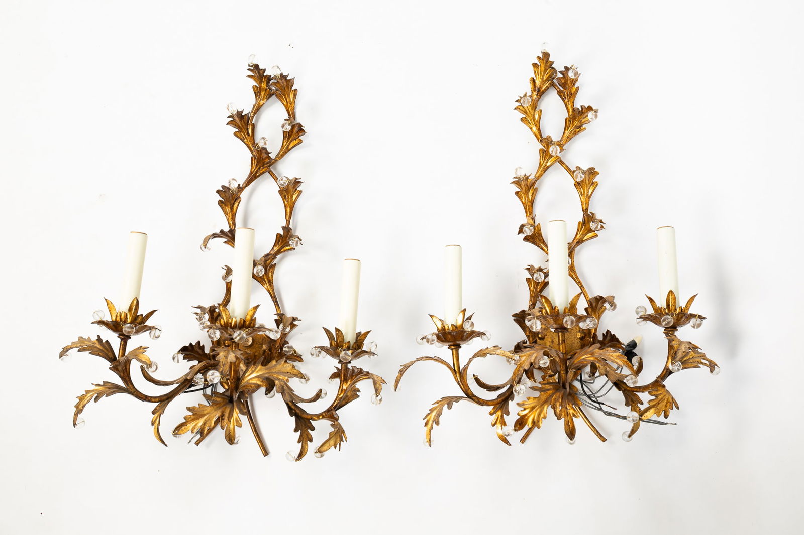 PAIR OF ITALIAN GILT-TOLE WALL SCONCES. (1 of 3)