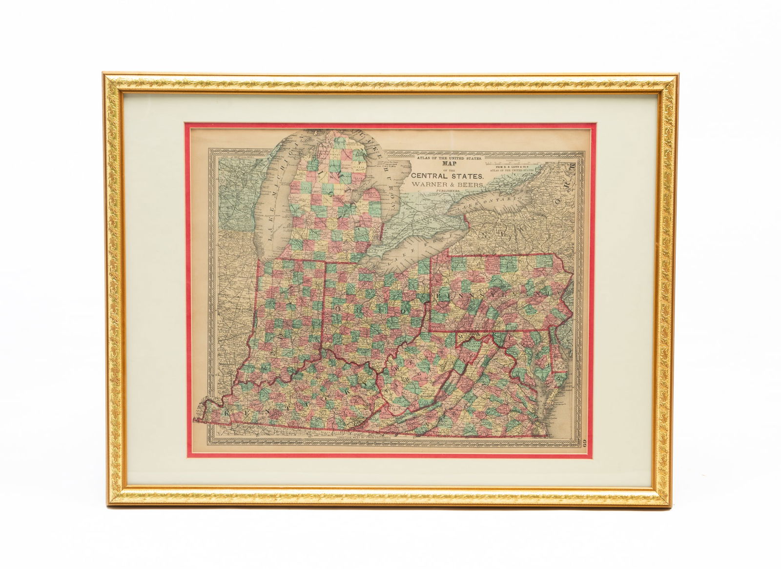 WARNER AND BEERS (AMERICAN) HAND-COLORED MAP OF THE CENTRAL STATES. (1 of 5)