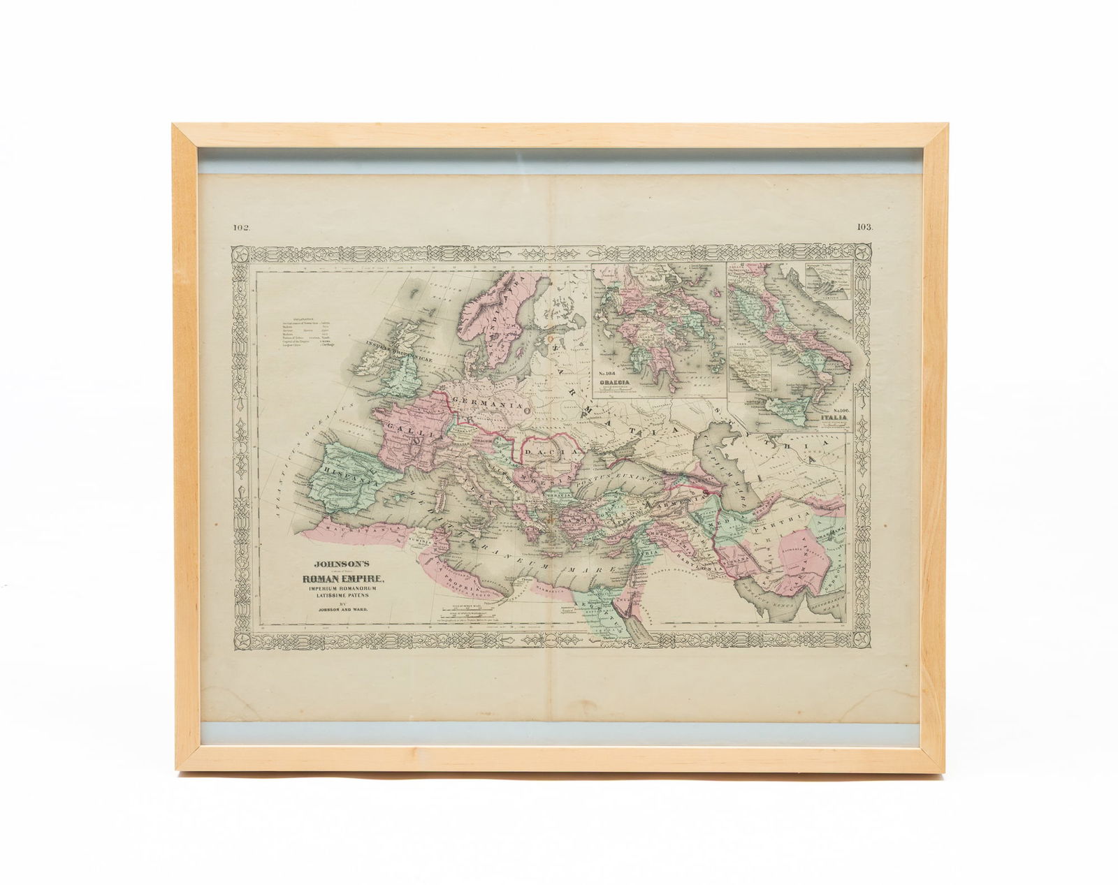 JOHNSON AND WARD (AMERICAN) HAND-COLORED MAP OF THE ROMAN EMPIRE. (1 of 5)