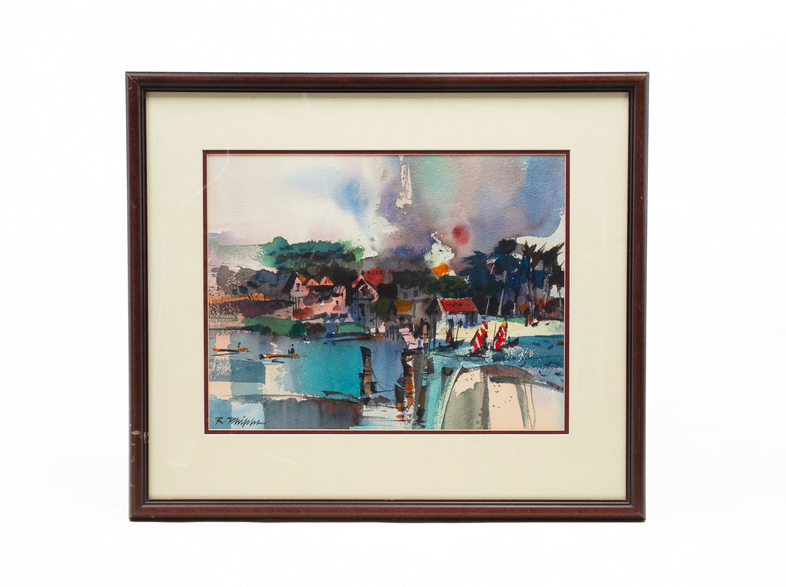 RICHARD PHIPPS (COLUMBUS, OHIO, 1928-2005) WATERCOLOR OF LAKE SCENE. (1 of 4)