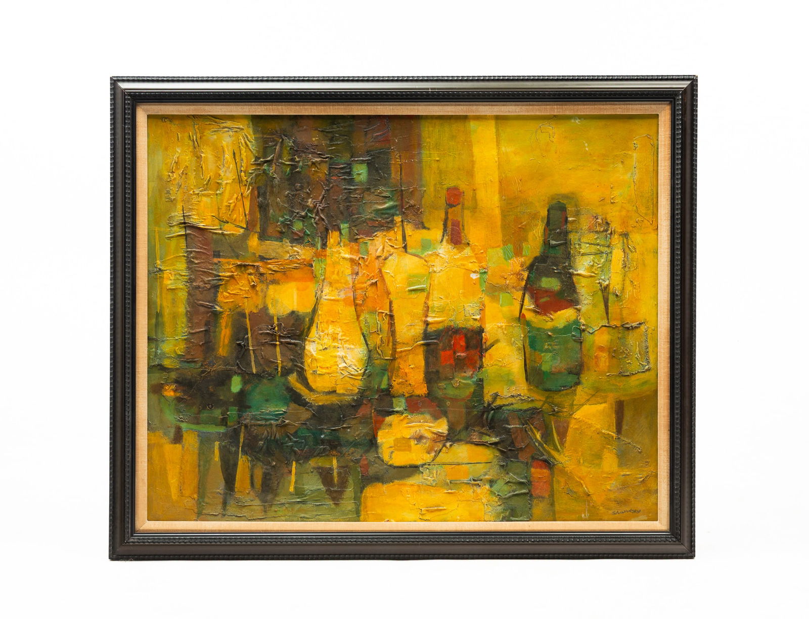 SIGMUND SHAWKEY (AMERICAN, 1914-2000) MULTIMEDIA STILL LIFE ON CANVASBOARD. (1 of 4)