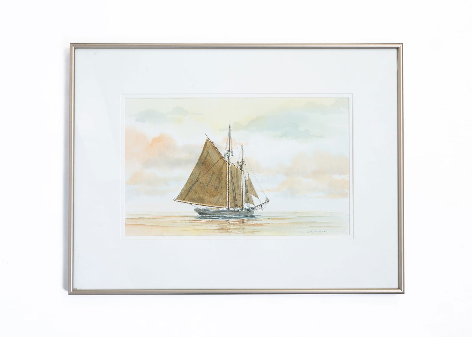 JACK NOWACKI (AMERICAN, 1921-2009) WATERCOLOR OF A SAILBOAT. (1 of 4)