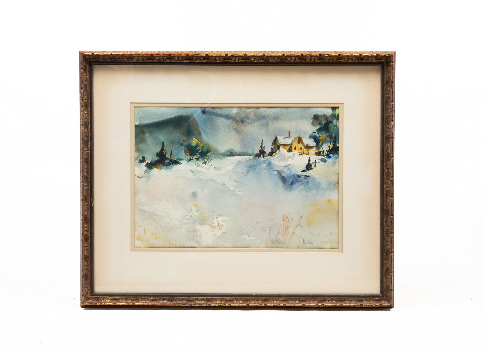 EDGAR WHITNEY (AMERICAN, 1891-1987) WATERCOLOR OF A SNOWY LANDSCAPE. (1 of 5)