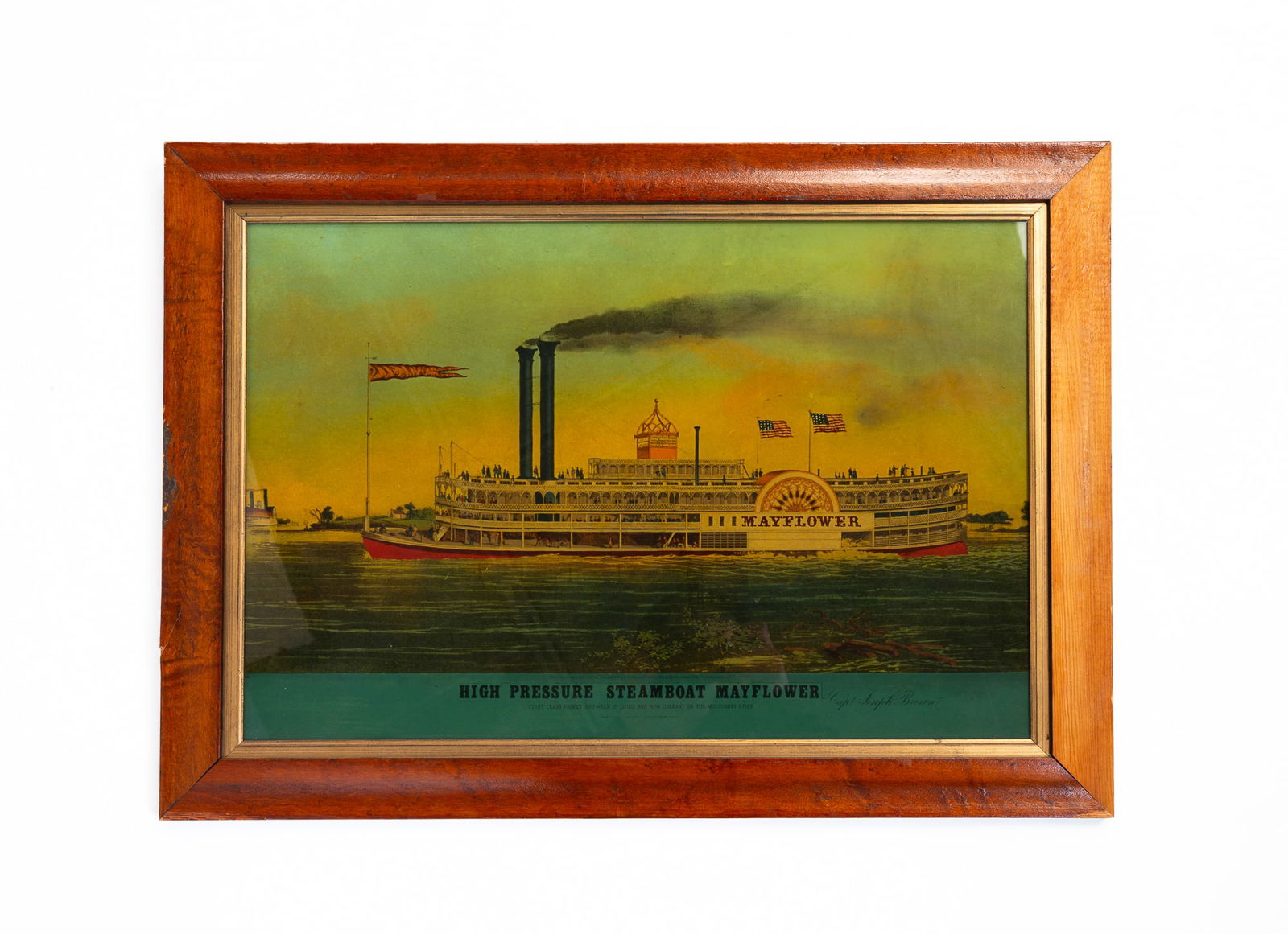 AFTER NATHANIEL CURRIER (AMERICAN, 1813-1888) "HIGH PRESSURE STEAMBOAT MAYFLOWER" COLORED (1 of 4)