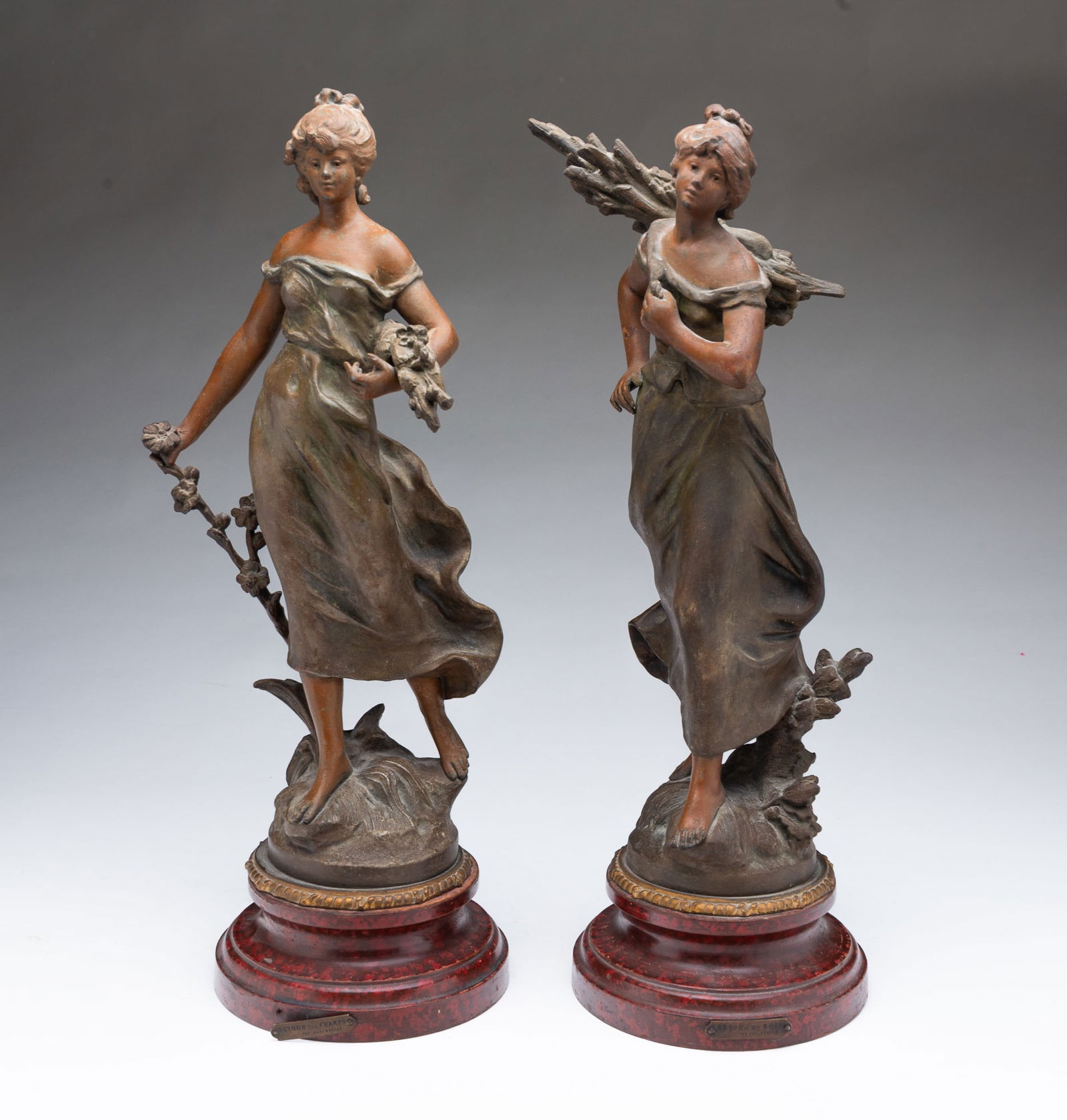 AFTER JEAN AUGUSTIN MOREAU (FRENCH, 1831-1893) "RETOUR DE BOIS" AND "RETOUR DES CHAMPS" SPELTER (1 of 7)