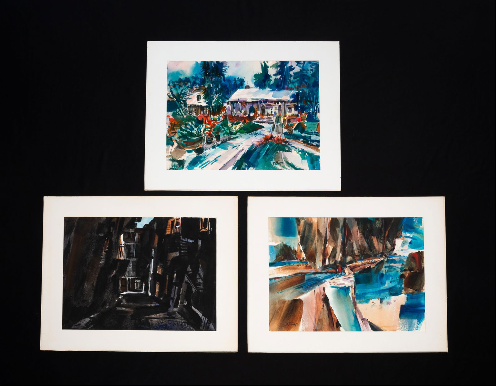 THREE RICHARD PHIPPS (COLUMBUS, OHIO, 1928-2005) WATERCOLOR LANDSCAPES. (1 of 5)
