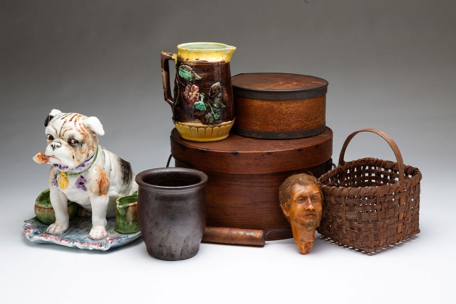 GROUP OF HOUSEHOLD ITEMS, INCL. STONEWARE JAR. (1 of 7)