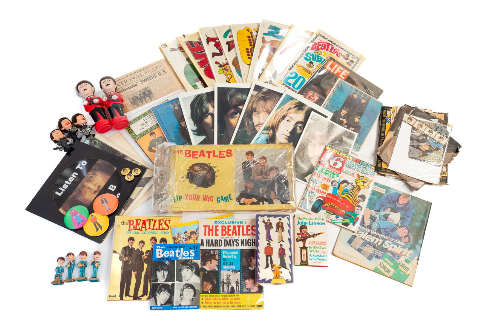THE BEATLES MEMORABILIA, INCL. ALBUMS, BOOKS, AND FIGURINES. (1 of 9)