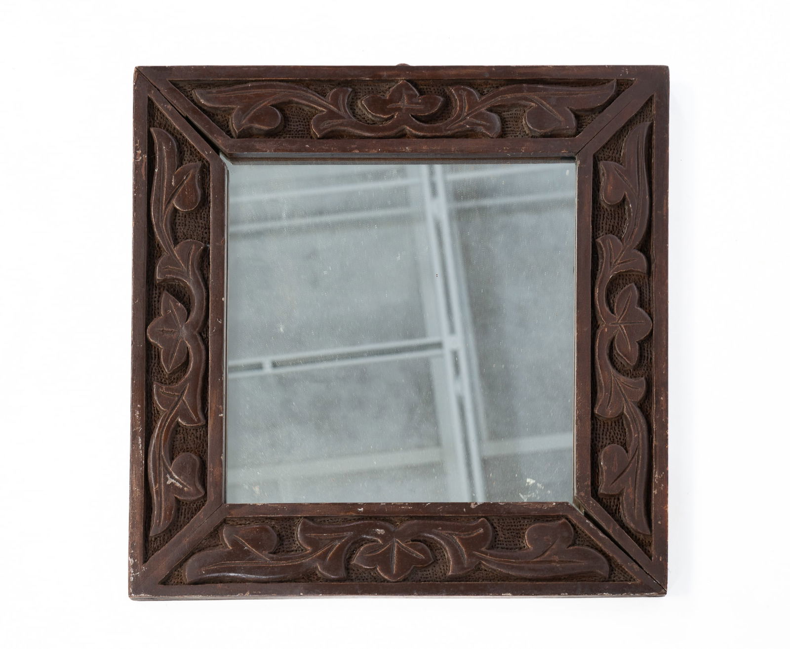 AMERICAN FOLKSY CARVED AND PAINTED WOOD MIRROR FRAME AND MIRROR. (1 of 3)