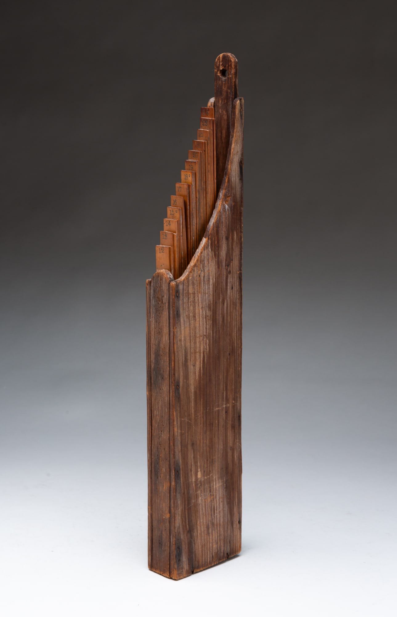 SET OF BASSWOOD DRAFTING SCALE RULERS IN A HANGING PINE BOX. (1 of 6)