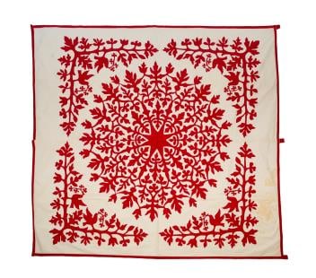 AMERICAN COTTON APPLIQUE HAWAIIAN PATTERN QUILT TOP (1 of 3)