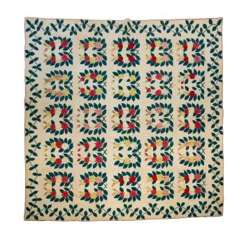 AMERICAN COTTON APPLIQUE QUILT WITH STUFFED FLOWERS (1 of 4)