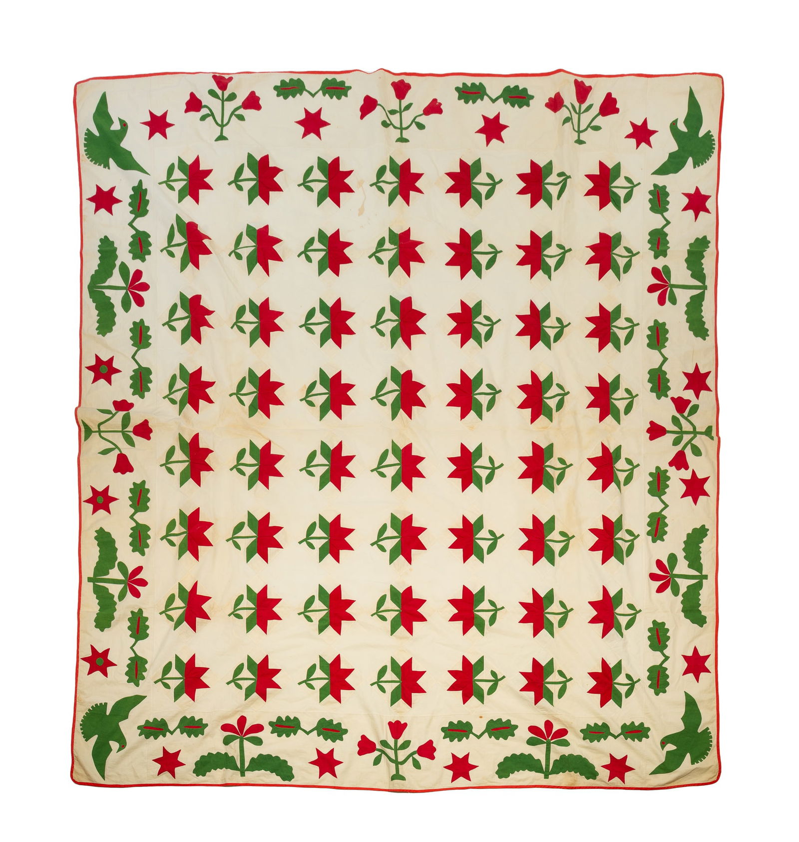 AMERICAN COTTON APPLIQUE FLORAL QUILT TOP. (1 of 4)