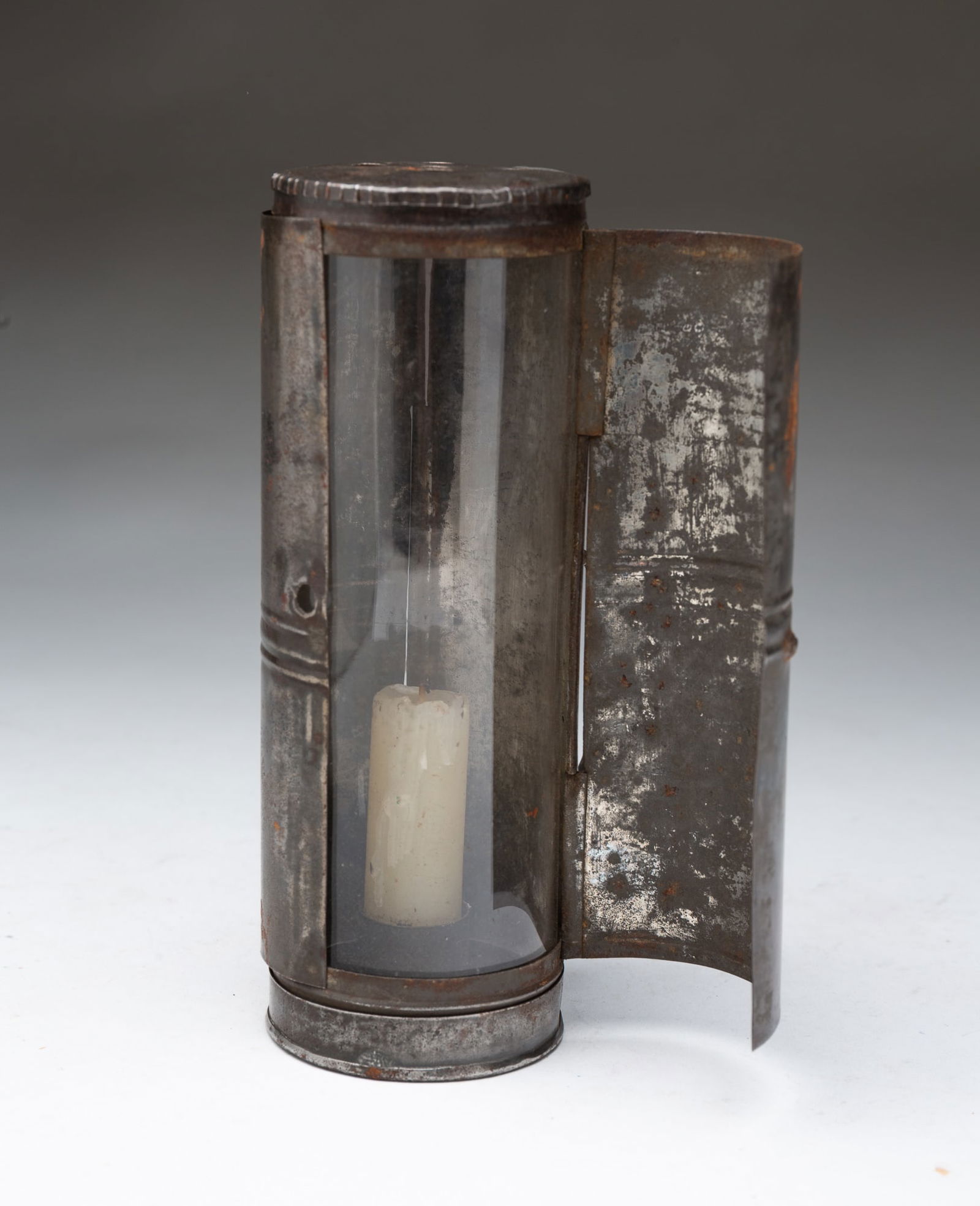 UNUSUAL AMERICAN TIN CANDLE LANTERN. 6.5"h. 2.5"d. (1 of 4)