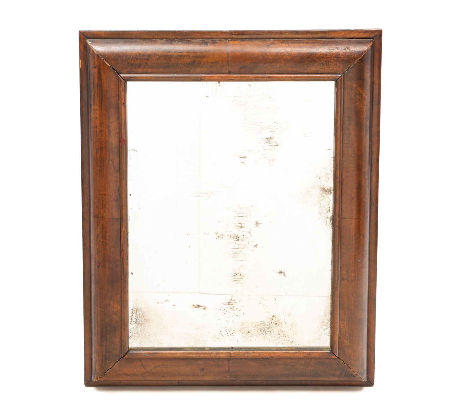 LARGE ENGLISH WILLIAM AND MARY MAHOGANY BOLECTION MIRROR. Overall, 31.5"h. 26"w. (1 of 4)