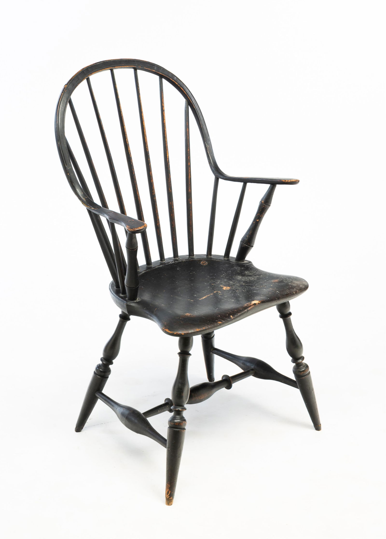 NEW ENGLAND EBONIZED CONTINUOUS-ARM WIDSOR CHAIR. 37"h. 17" seat h. (1 of 6)