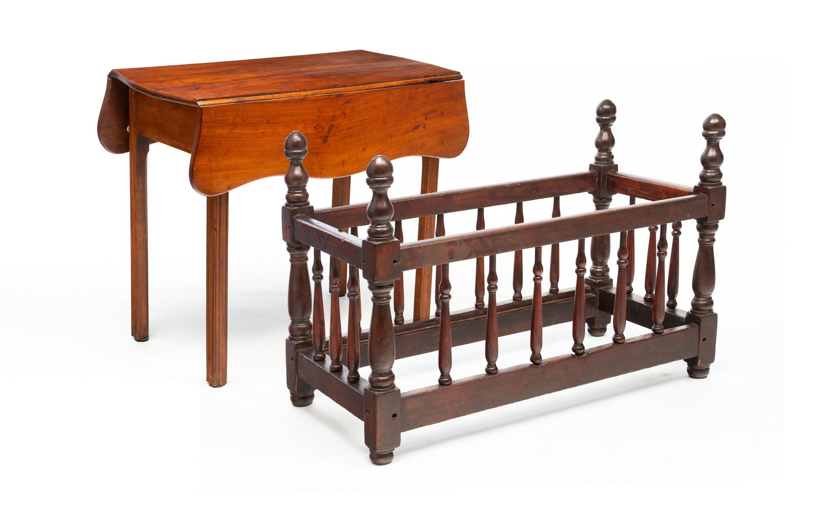AMERICAN CHIPPENDALE MAHOGANY PEMBROKE TABLE AND AN AMERICAN COUNTRY EMPIRE POPLAR CRADLE. Cradle, (1 of 7)