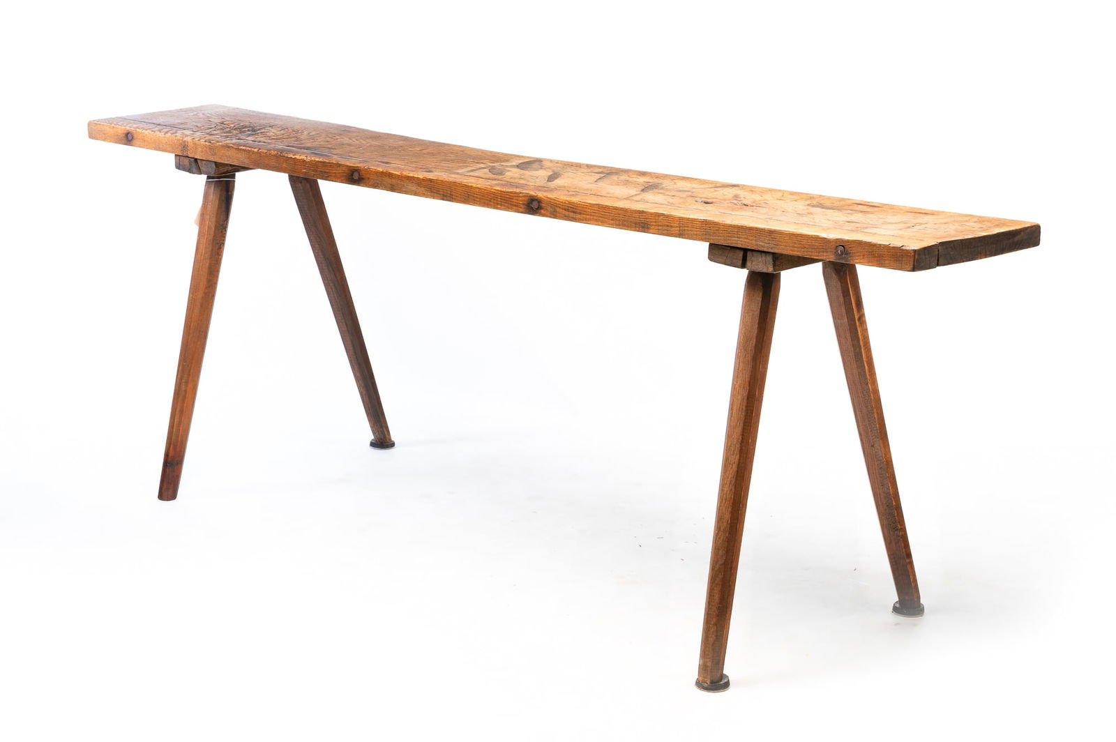 AMERICAN OAK SPLAY-LEG TABLE. 32"h. 93.5"w. 14"d. (1 of 5)
