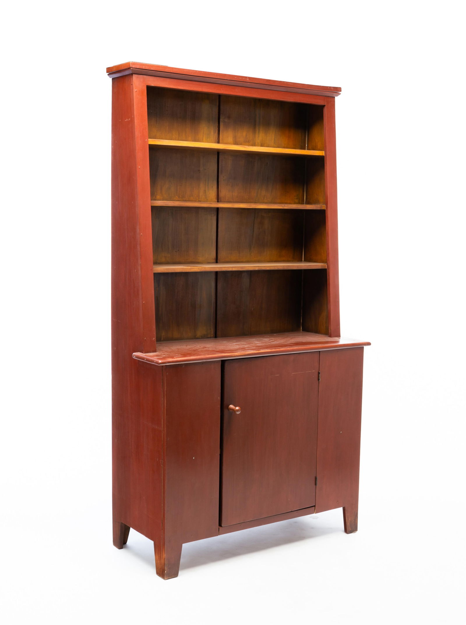 AMERICAN REDDISH-BROWN PAINTED STEPBACK CUPBOARD. 77"h. 42"w. 17.5"d. (1 of 5)