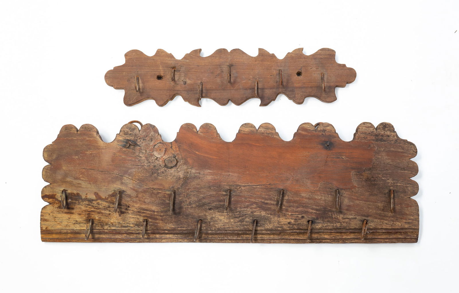 TWO EUROPEAN IRON-MOUNTED PINE GAME RACKS. Longest, 9.75"h. 31.25"w. and second, 5"h. 21.75"w. (1 of 5)