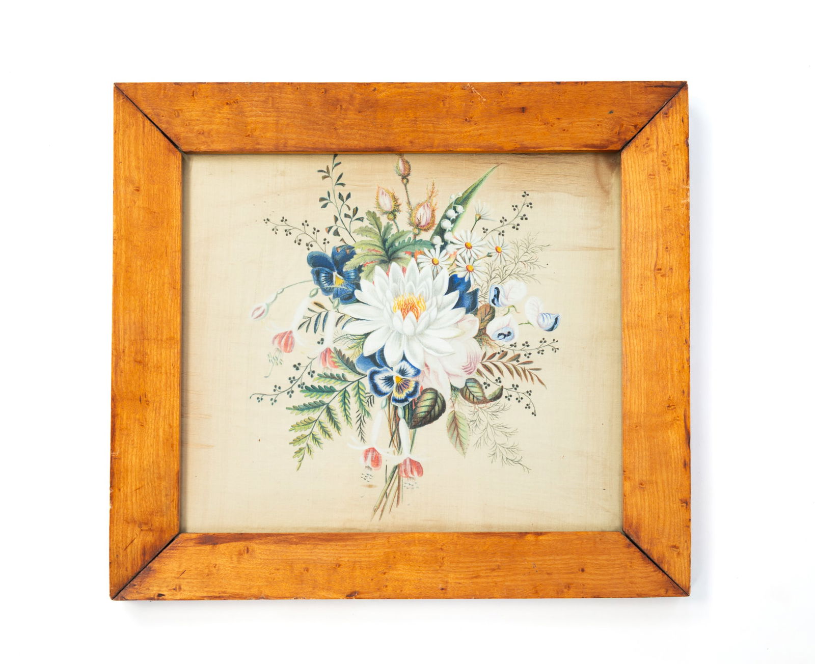 AMERICAN SCHOOL WATERCOLOR ON SILK OF FLORAL BOUQUET. Frame, 14"h. 15.5"w. (1 of 3)