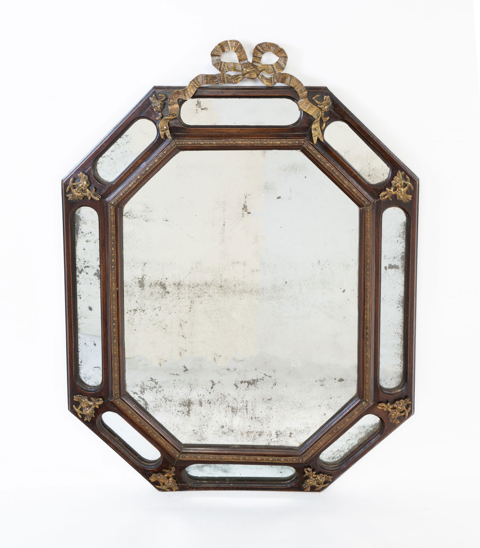 NAPOLEON III BRASS-MOUNTED HARDWOOD MIRROR. 34"h. 25.25"w. (1 of 4)