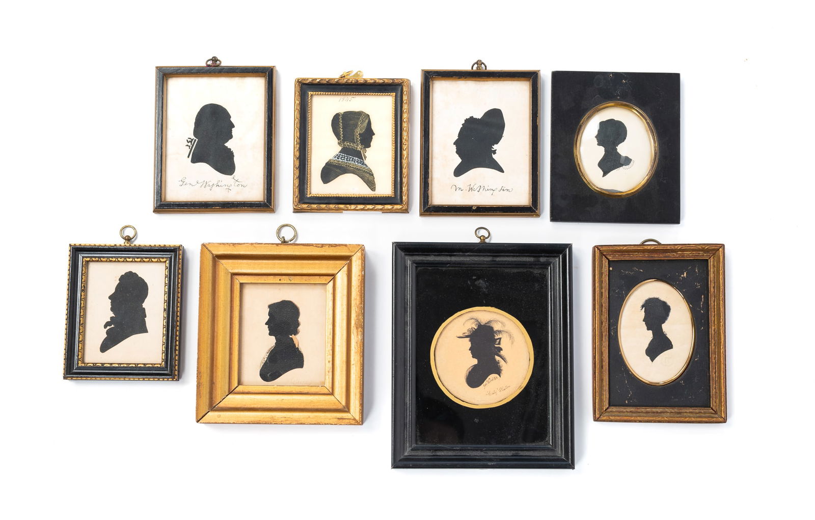 GROUP OF EIGHT SILHOUETTE PORTRAITS. Largest frame, 7.25"h. 5.75"w. (1 of 7)