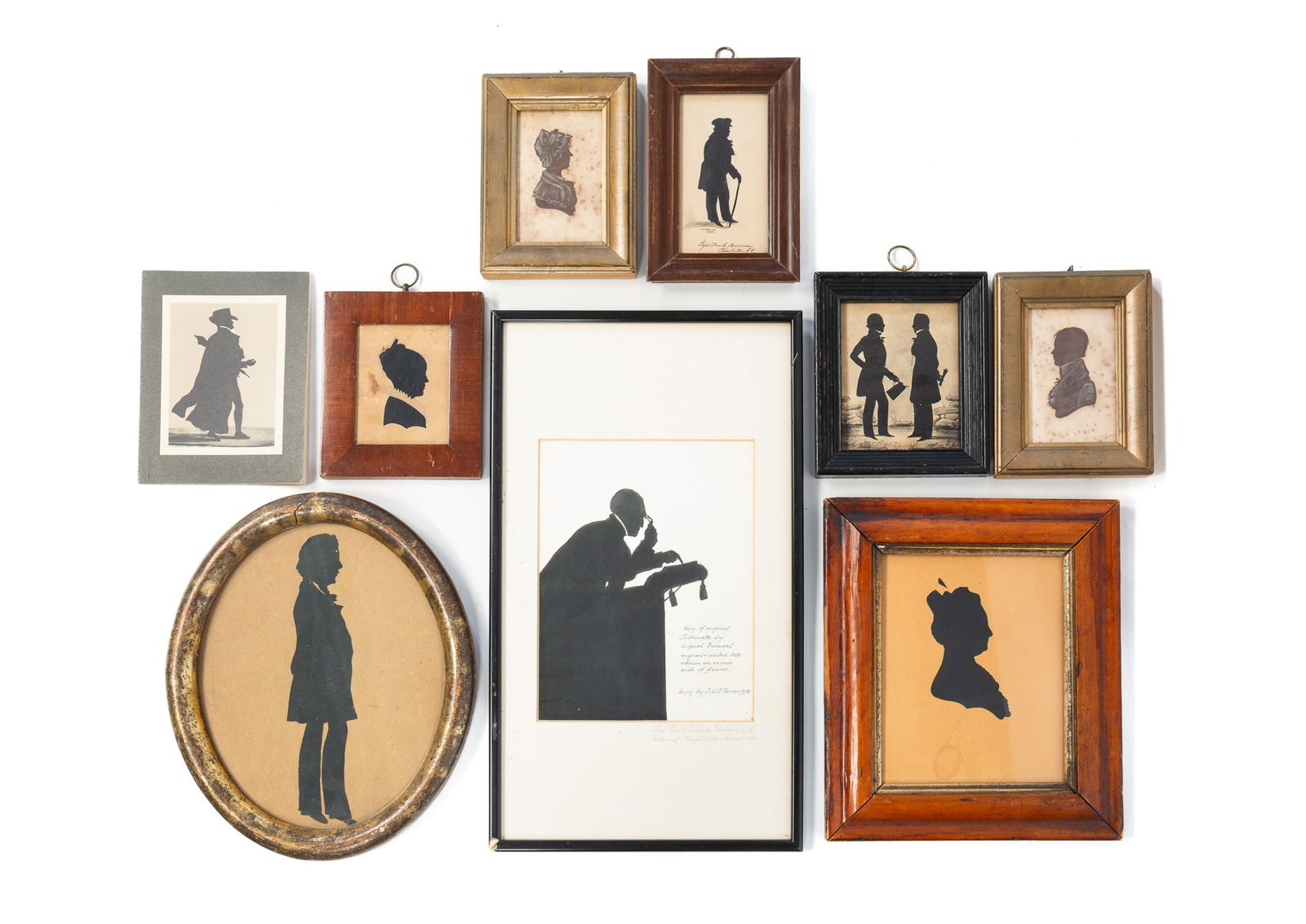 GROUP OF NINE SILHOUETTE PORTRAITS. Largest frame, 16.5"h. 9.5"w. (1 of 8)