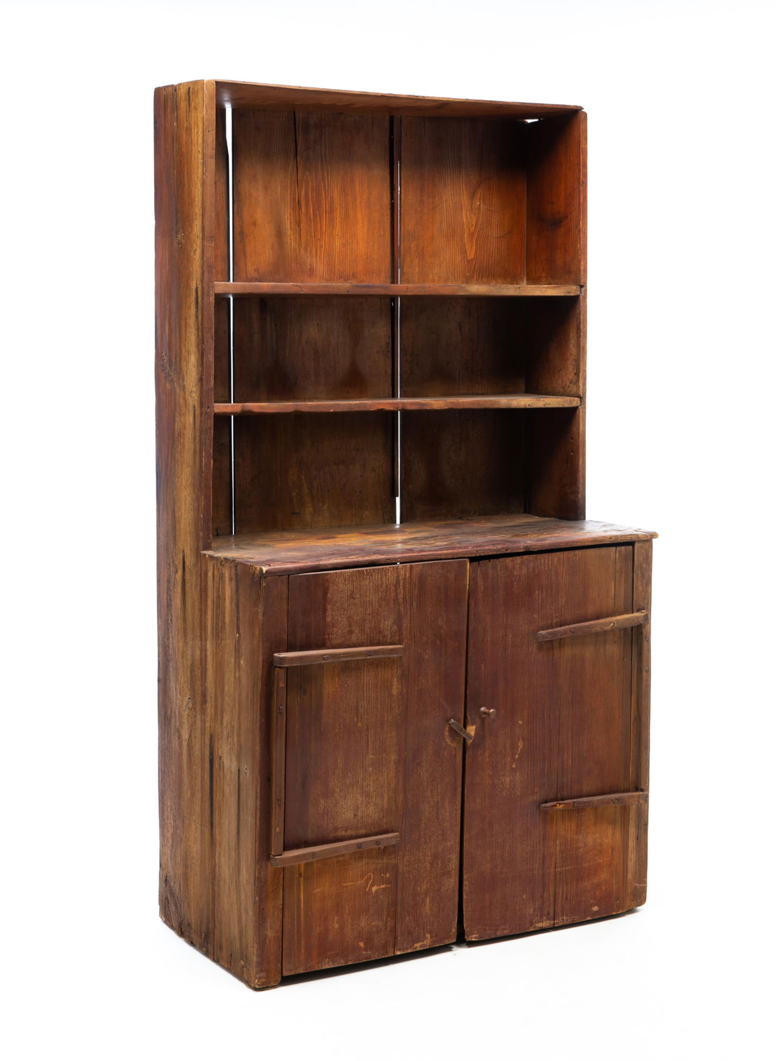 AMERICAN PINE STEPBACK CUPBOARD. 29"h. 38"w. 19"d. (1 of 3)