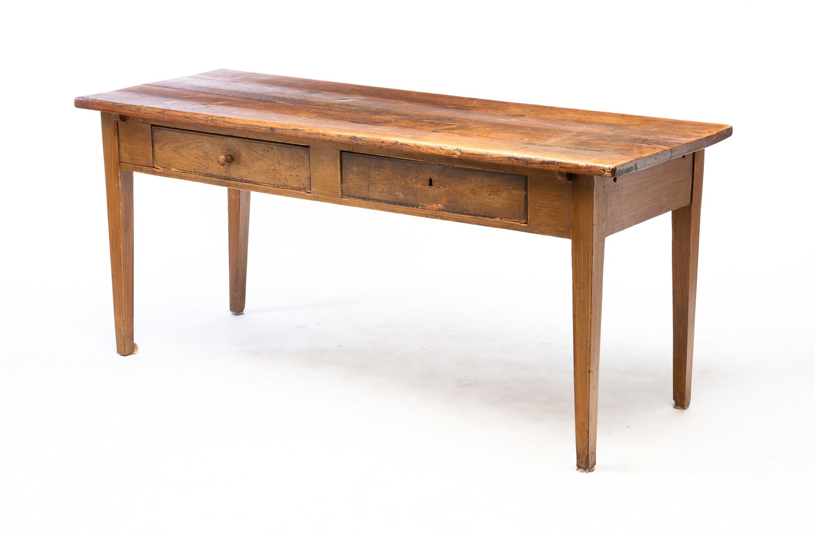 AMERICAN HEPPLEWHITE PINE TWO-DRAWER WORK TABLE. 30"h. 18.25"w. 24.75"d. (1 of 5)