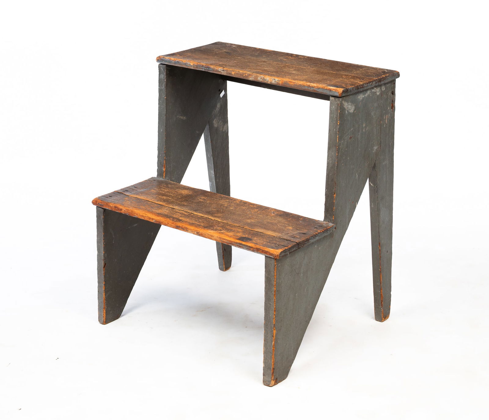 AMERICAN GREY-PAINTED PINE TWO-TIER PLANT STAND. 37"h. 23.75"w. 20"d. (1 of 4)