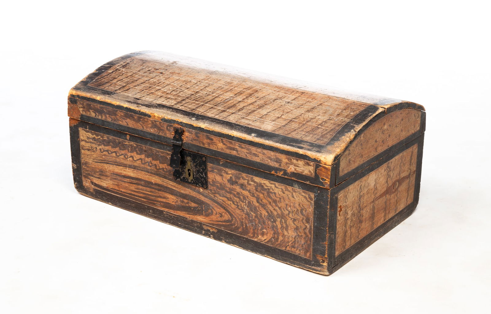AMERICAN PAINT-DECORATED PINE DOME TOP TRUNK. 10"h. 23.25"w. 13.5"d. (1 of 5)
