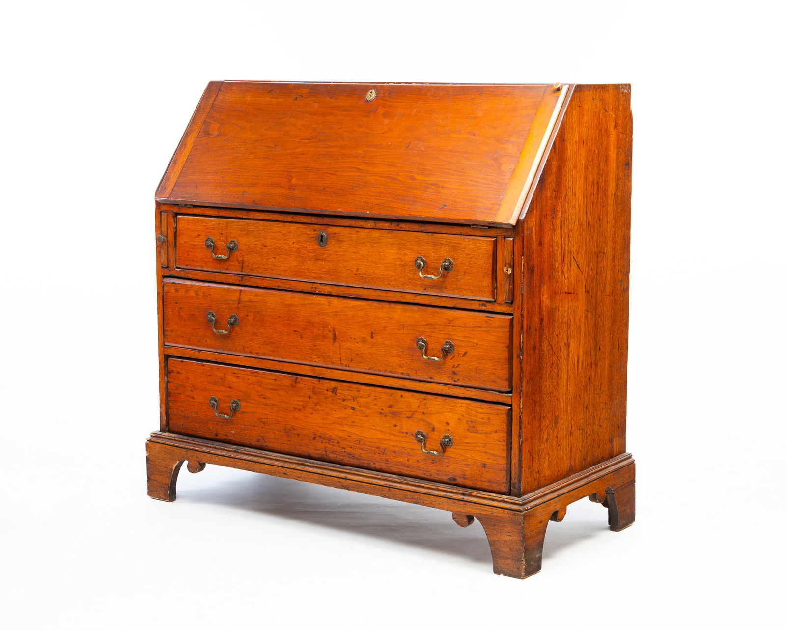 AMERICAN CHIPPENDALE WALNUT AND PINE SLANT-FRONT DESK. 41.5"h. 44.75"w. 20"d. 30" writing h. (1 of 8)