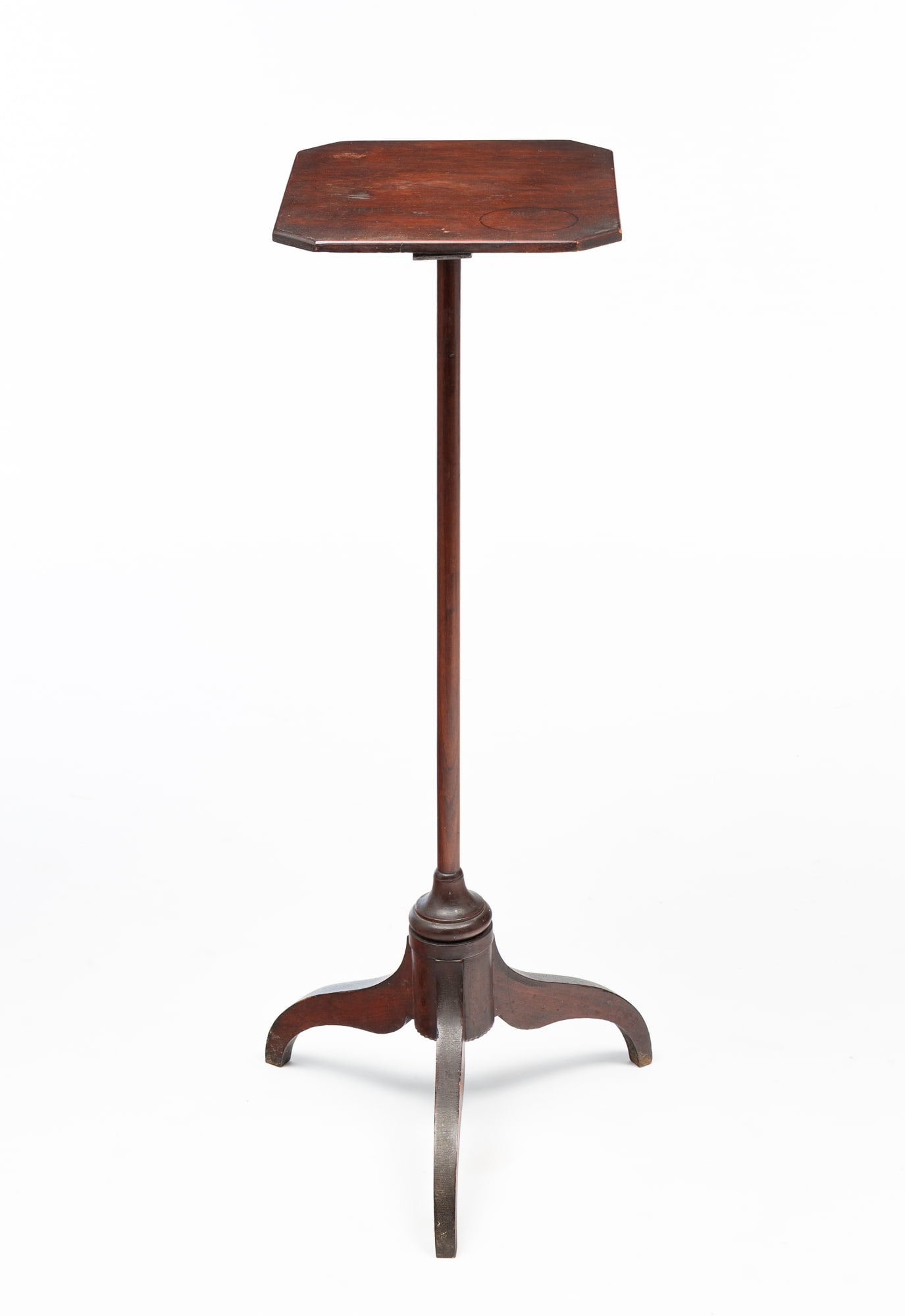 TALL FEDERAL MAHOGANY CANDLESTAND. 36"h. 11"w. 13.5"d. (at top) (1 of 6)