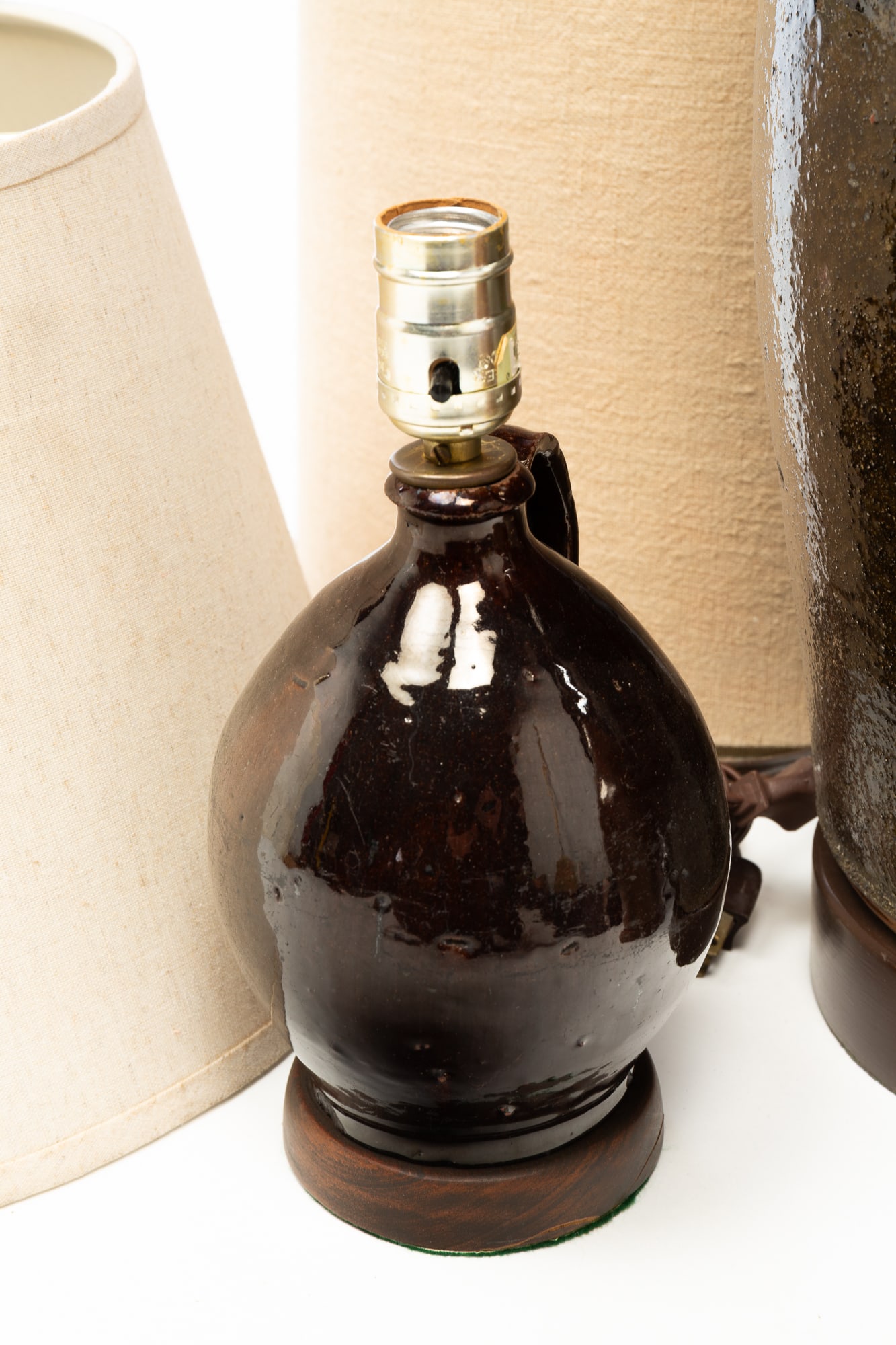 THREE AMERICAN STONEWARE LAMPS. - 3