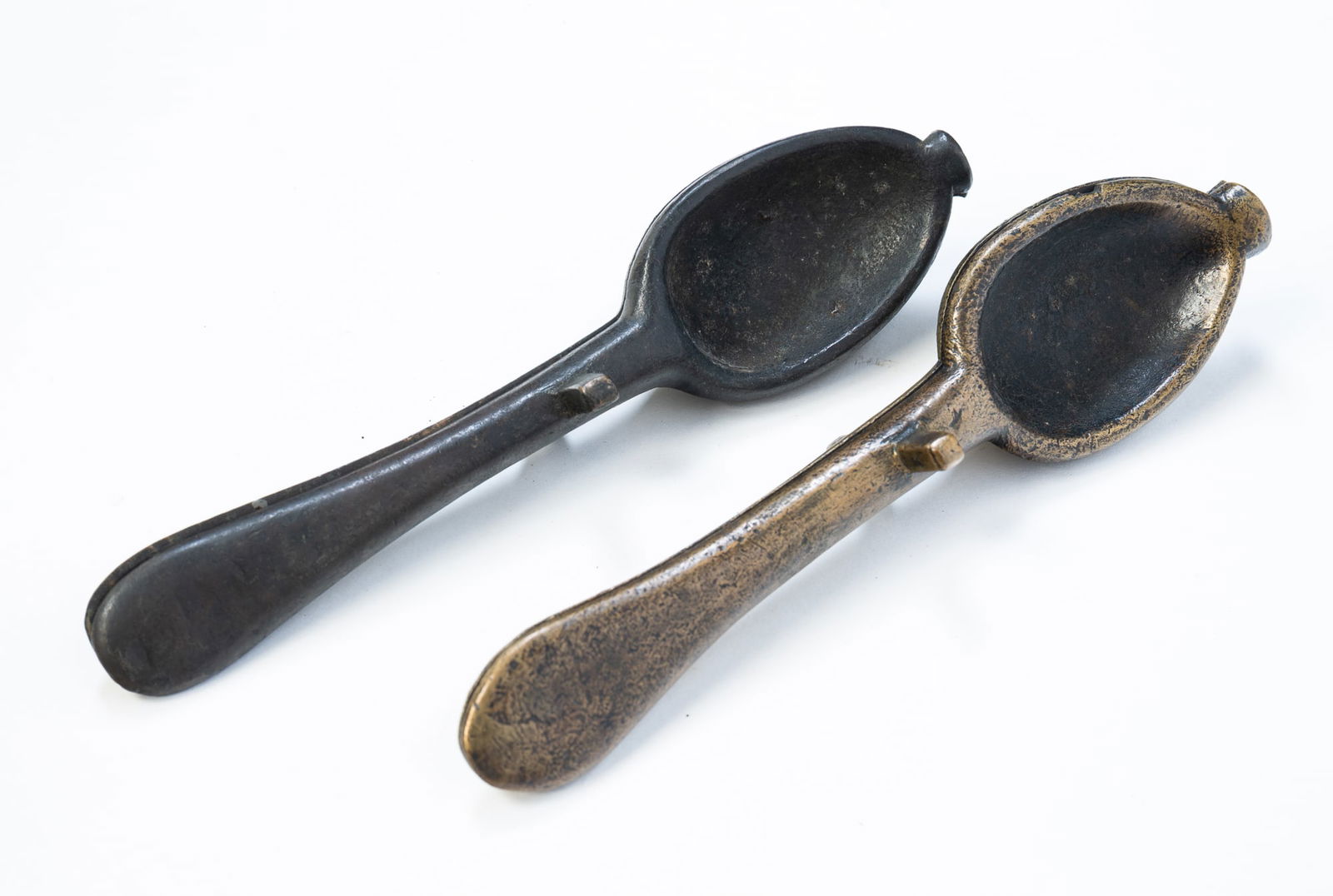 TWO AMERICAN PEWTER SPOON MOLDS. 8"h. 2"w. (1 of 3)