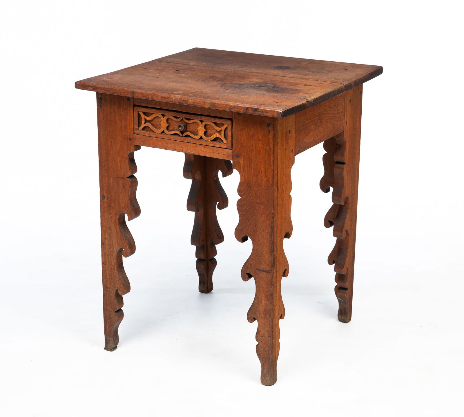 AMERICAN FOLKSY WALNUT ONE-DRAWER STAND. 28.5"h. 23"w. 22.5"d. (1 of 6)