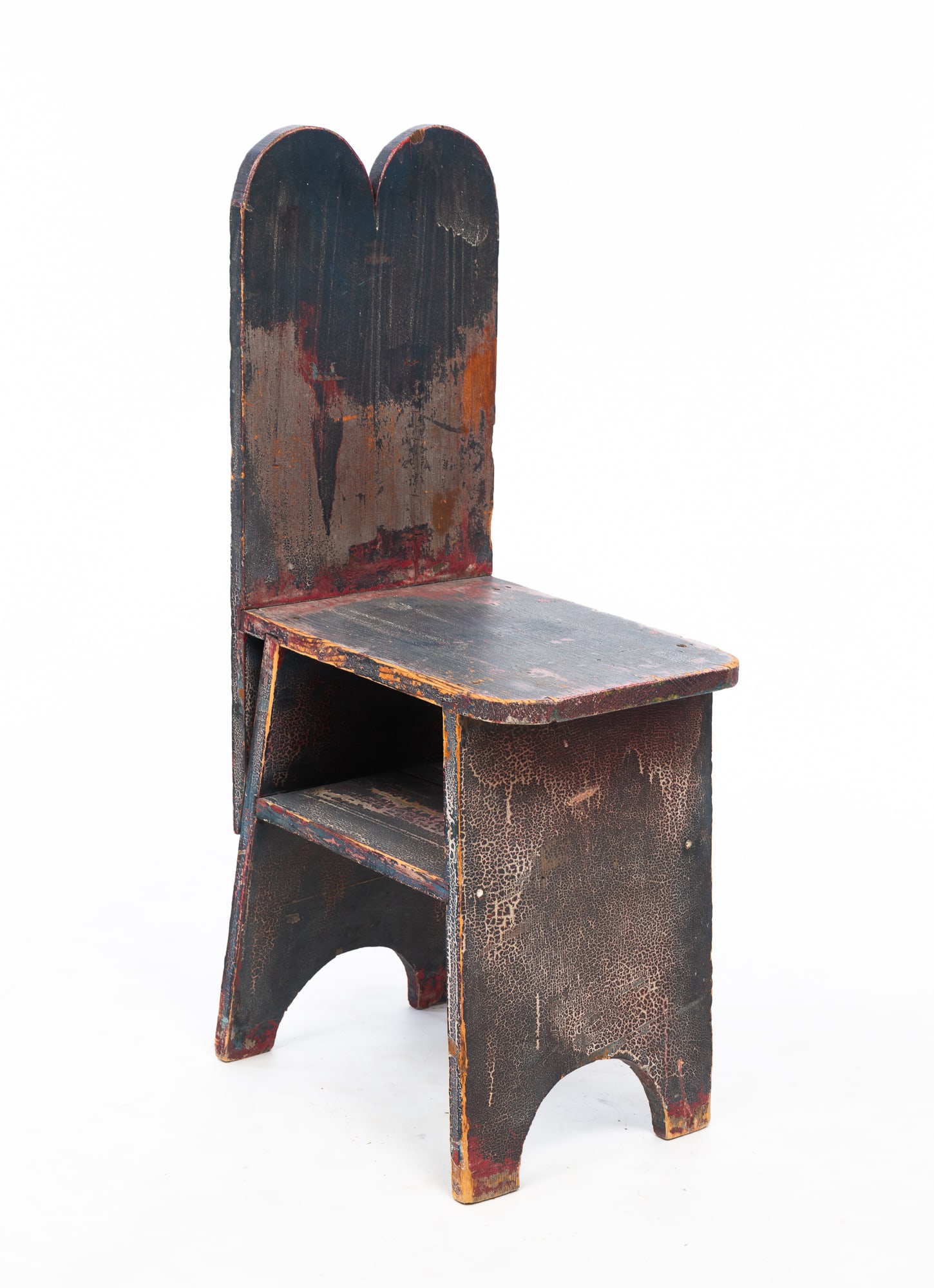 AMERICAN FOLKSY BLUE-PAINTED PINE TOMBSTONE-BACK SIDE CHAIR. 34''h. 17.5" seat h. (1 of 4)