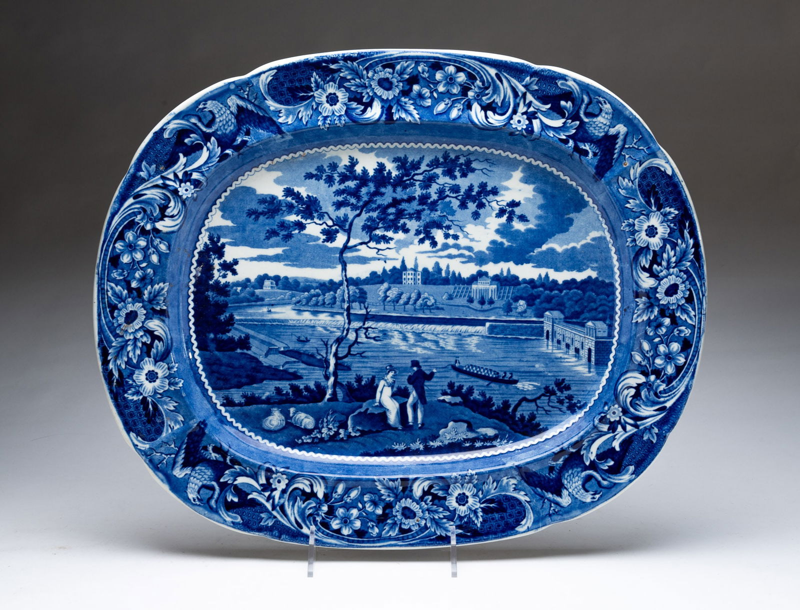 ENGLISH STAFFORDSHIRE PLATTER "FAIR MOUNT NEAR PHILADELPHIA?? AMERICAN SCENE. 20.5"w. 16.75"d. (1 of 5)