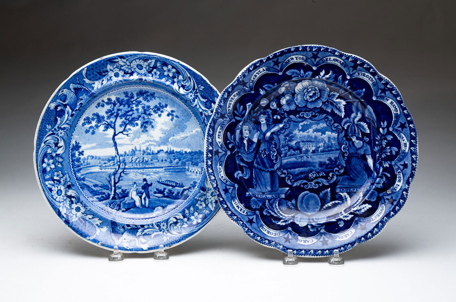 TWO ENGLISH STAFFORDSHIRE PLATES WITH AMERICAN SCENES, Largest, 10.5" d. (1 of 7)