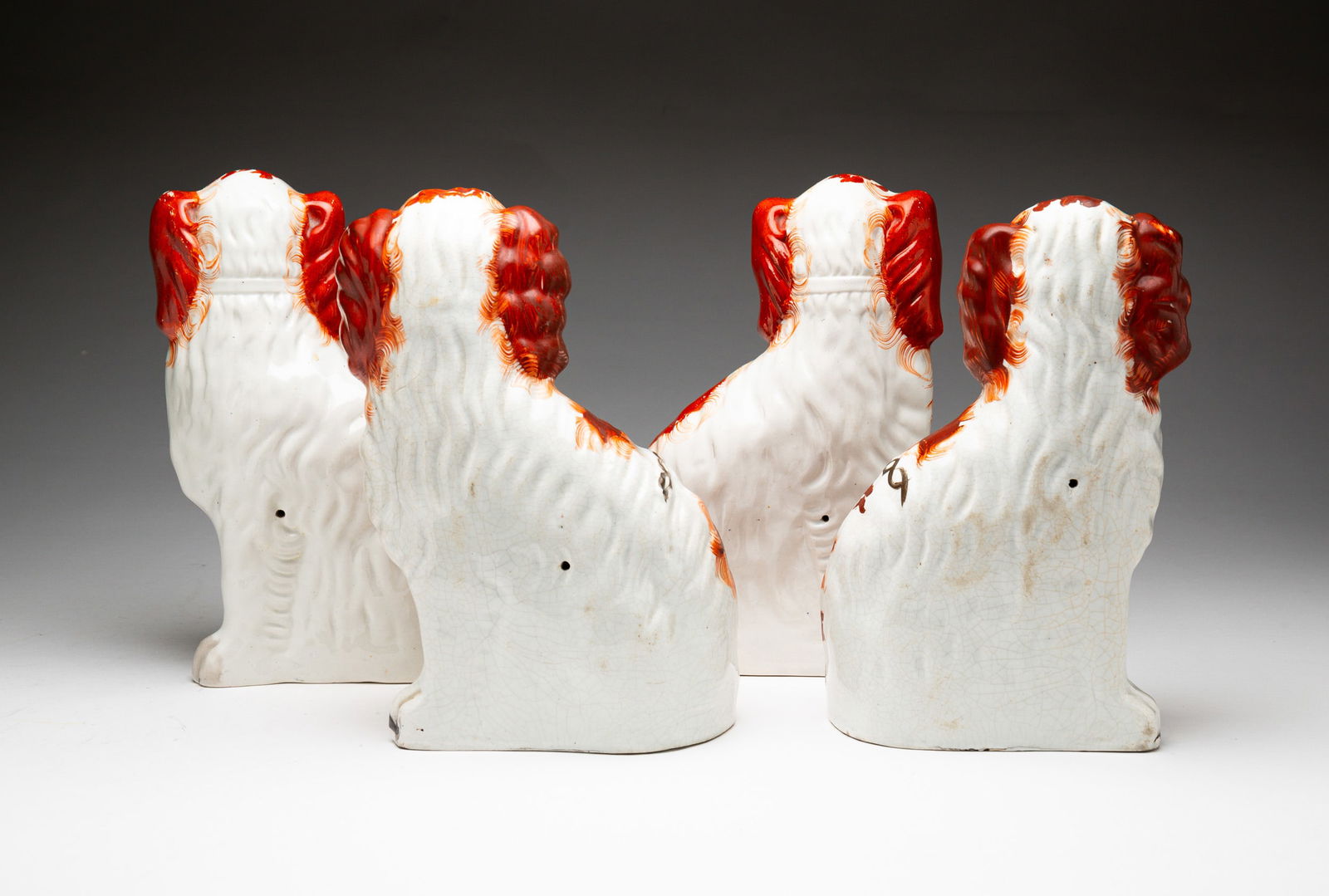 STAFFORDSHIRE SPILL VASE AND FOUR SPANIEL FIGURINES. Tallest, 10.5"h. (1 of 10)