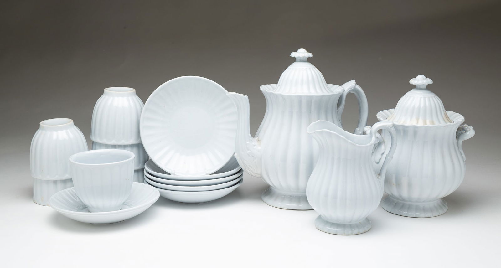 J.W. PARKHURST (HANLEY, STAFFORDSHIRE, ENGLAND) IRONSTONE COFFEE SET. Coffee pot, 8.5"h. (1 of 4)